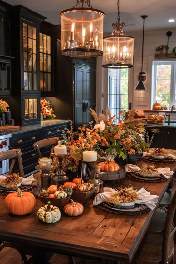 Autumn tablescape, pumpkins, floral centerpiece, rustic