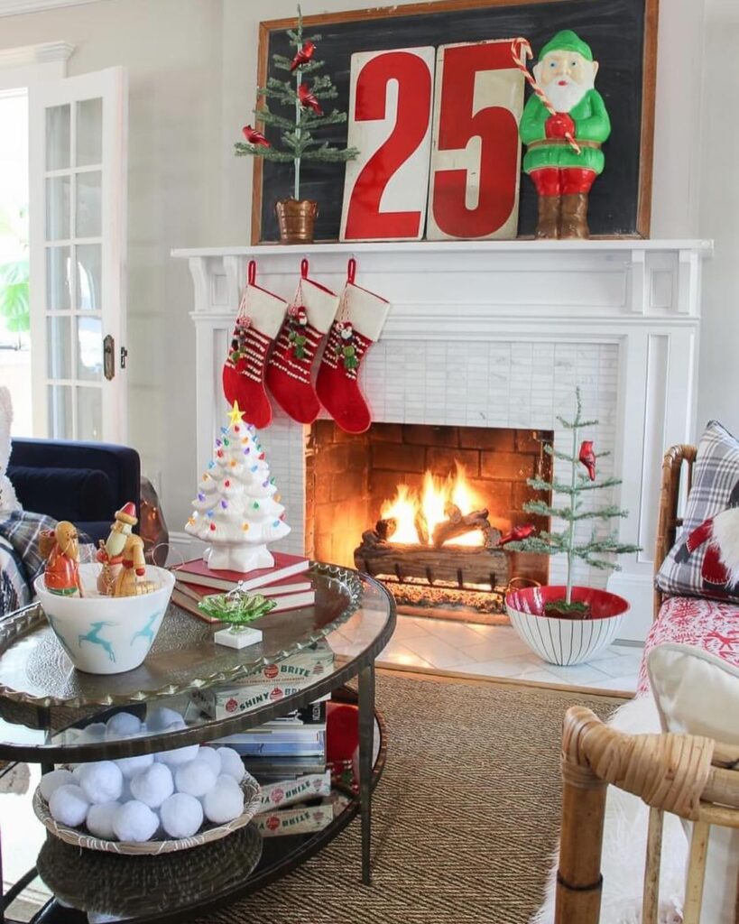 Festive fireplace Christmas countdown cozy decor