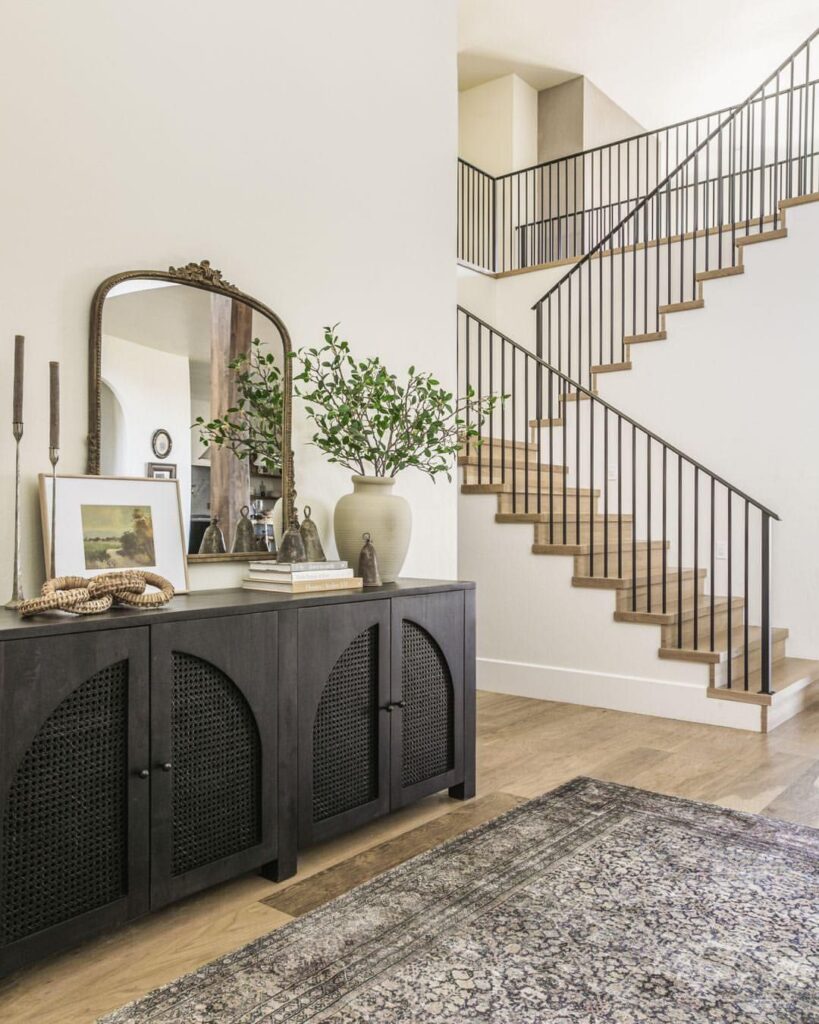 Entryway, staircase, console table, autumn decor