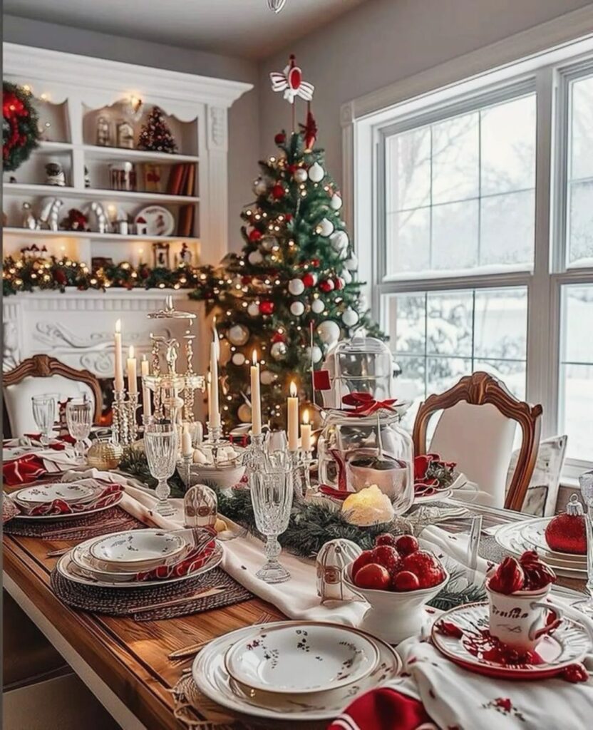 Festive Christmas table setting with tree