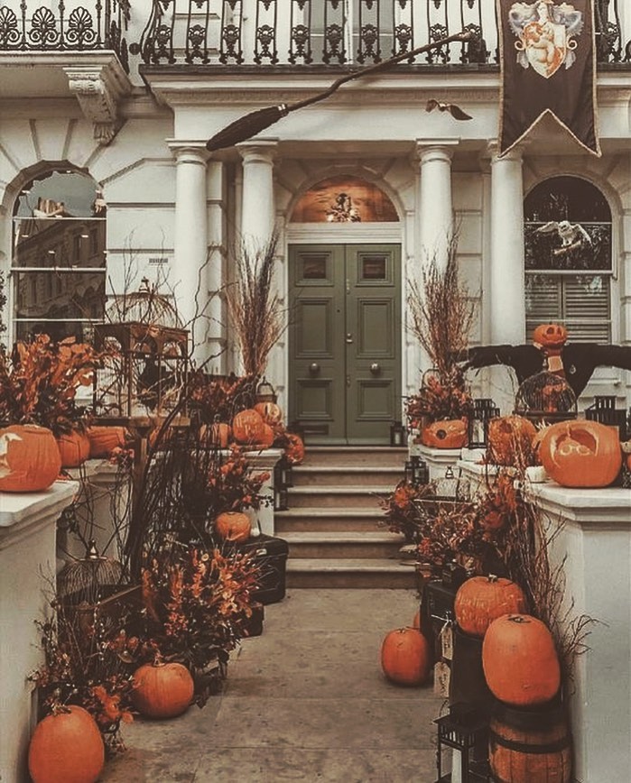 Victorian townhouse autumn pumpkins elegant decor