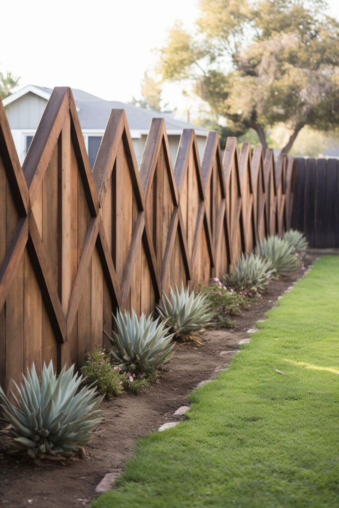 Zigzag wooden fence with desert plants