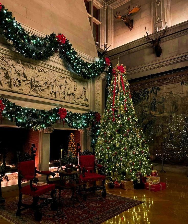 Luxurious Christmas decor in grand hall