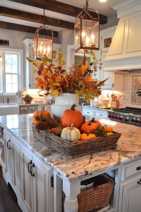 Marble island, pumpkin basket, autumn decor