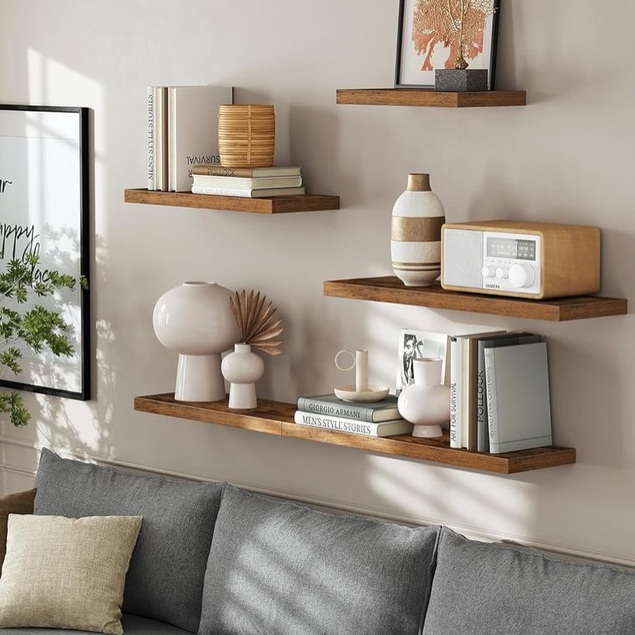 Floating shelves with minimalist fall decor