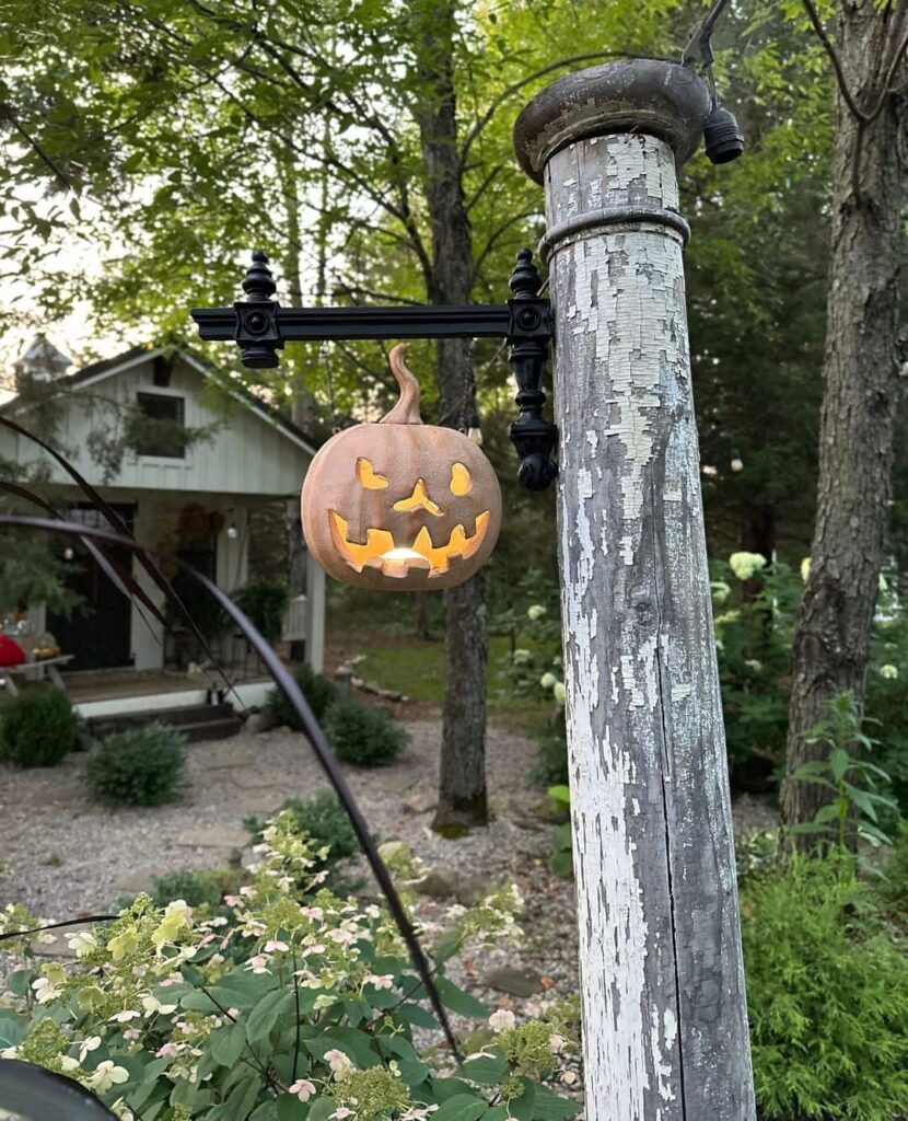 Hanging pumpkin lantern, rustic outdoor decor