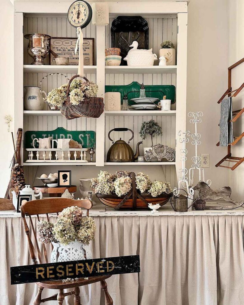 Rustic shelves with vintage fall decor