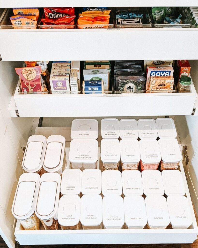 Organized pantry drawers using affordable containers