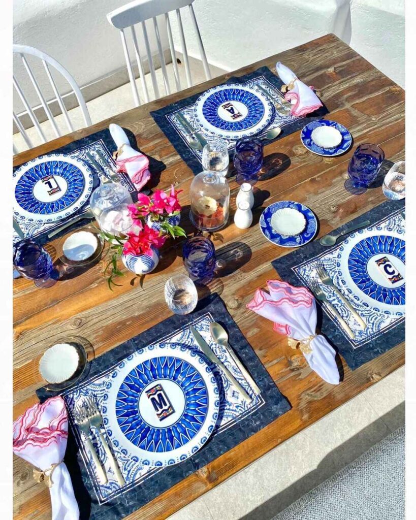 Rustic-elegant blue Thanksgiving table setting