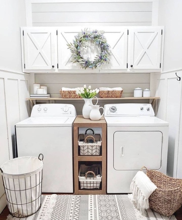 Cozy farmhouse-style laundry room with storage