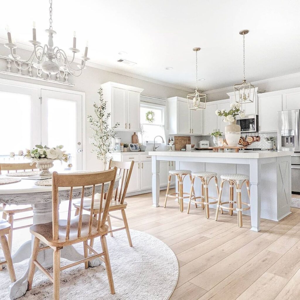 Spacious white kitchen with farmhouse touches and fall-inspired decor.