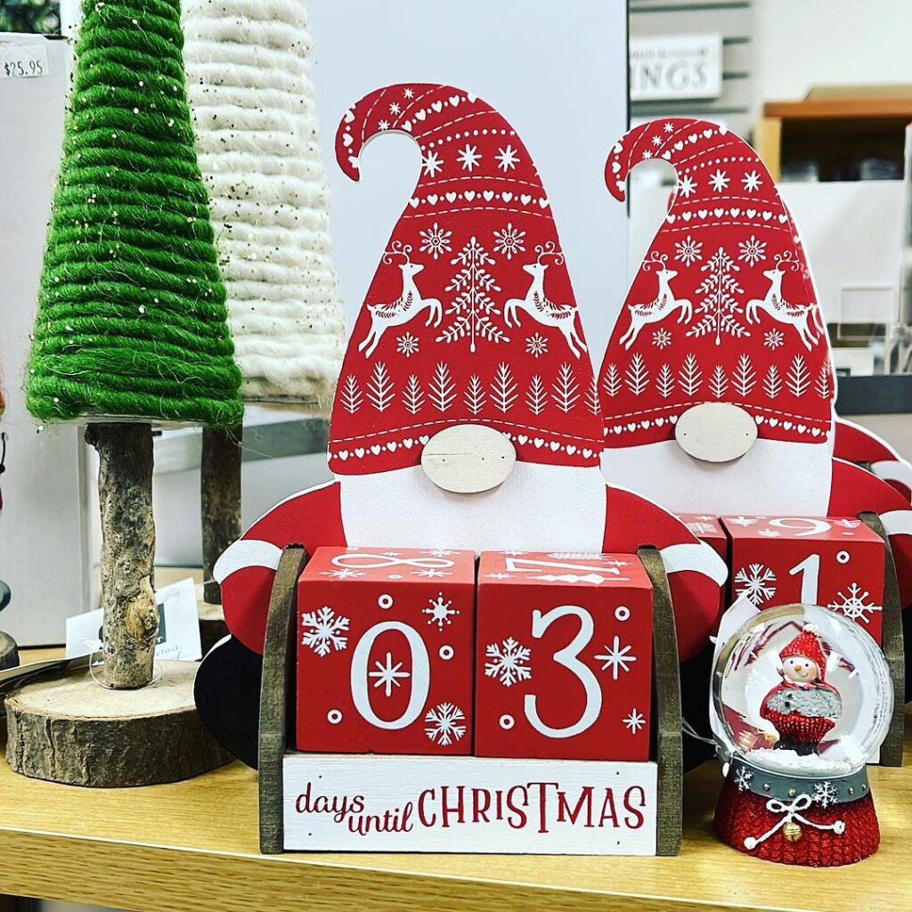 Christmas gnomes calendar blocks trees and snowglobe decorations