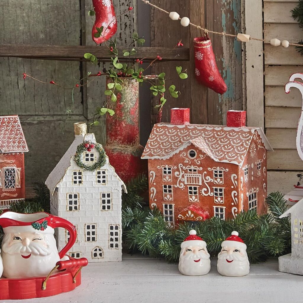 Miniature Christmas village with handmade houses