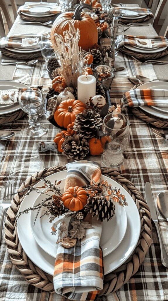 Elegant fall table with pumpkin centerpiece