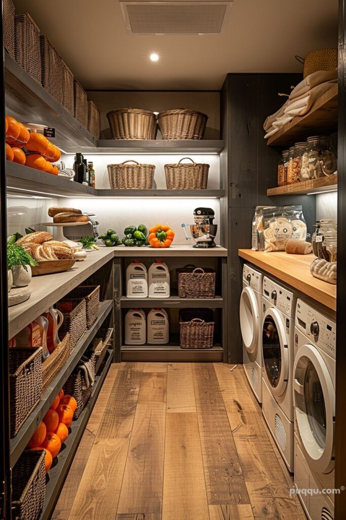 Rustic laundry room combined with well-stocked pantry