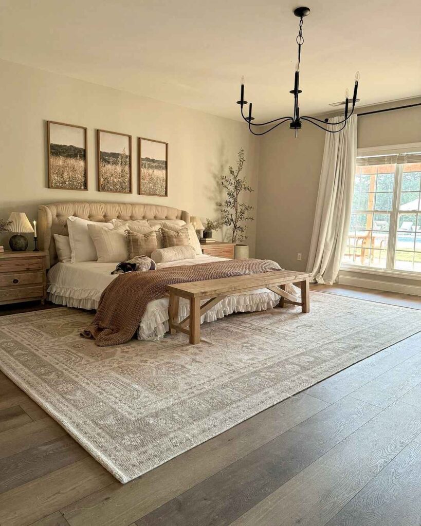 Vintage bedroom with neutral colors and rustic accents