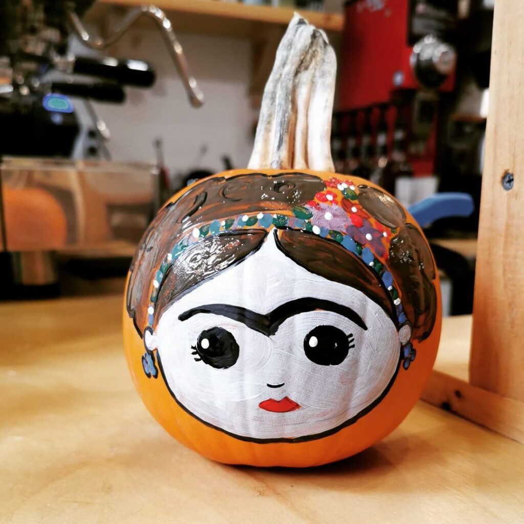 Pumpkin painted as Frida Kahlo portrait