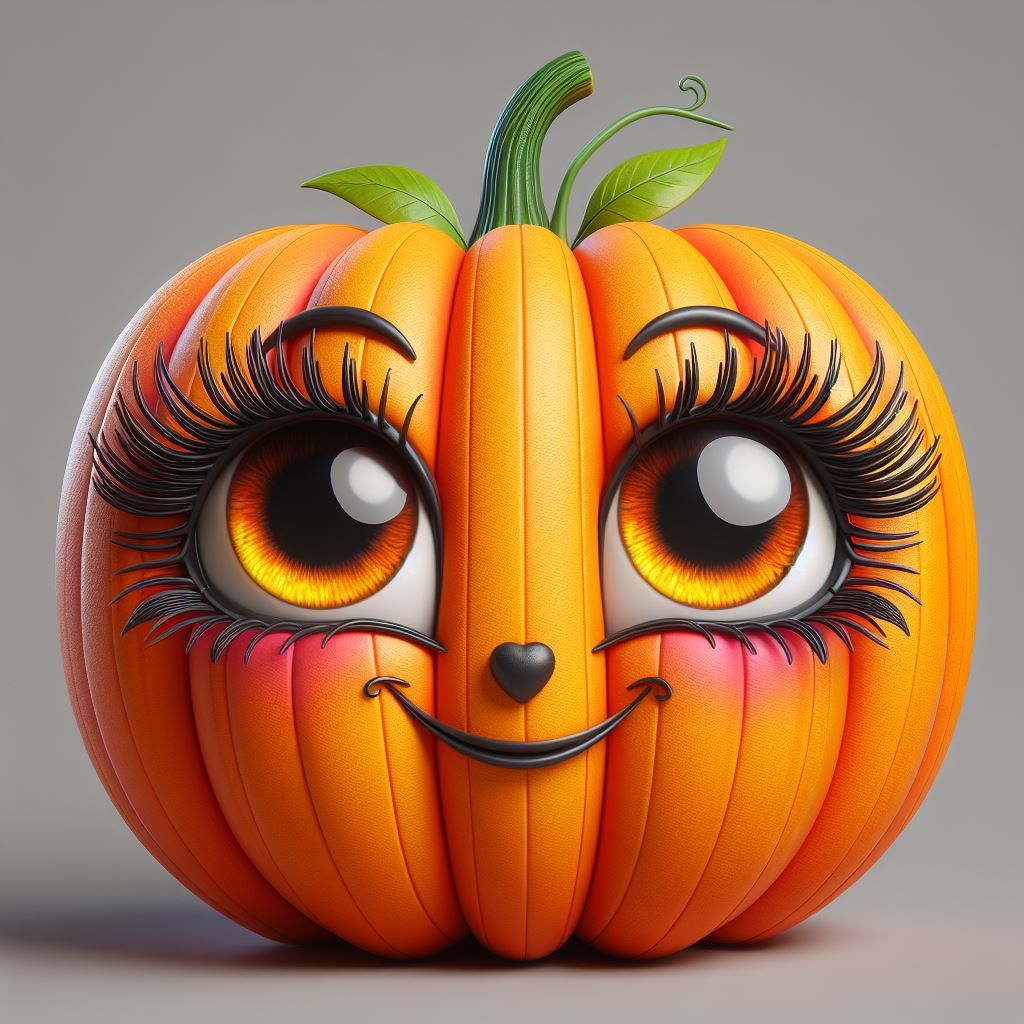 Cute pumpkin with big eyes long lashes and smile.