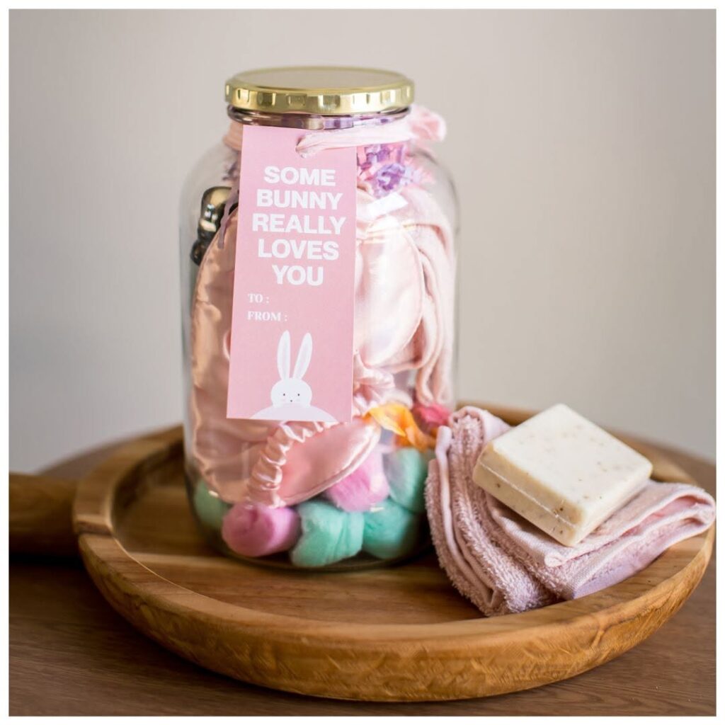 Pink themed Easter mason jar with love message tag