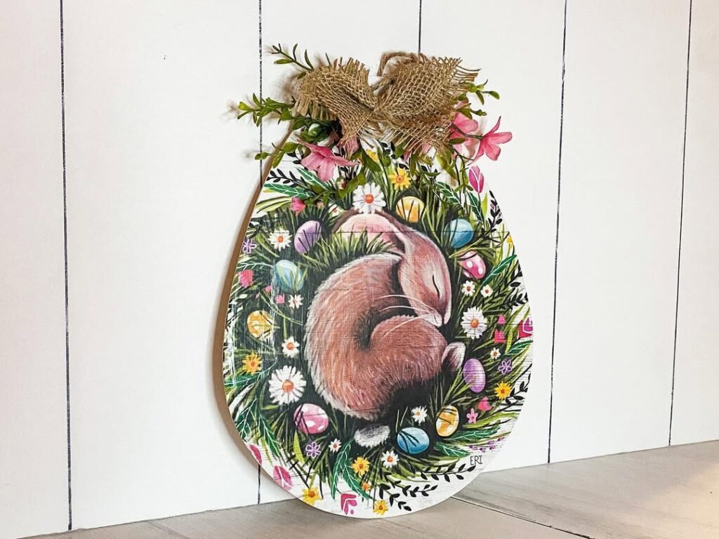 Easter themed wall decor with sleeping fox and spring flowers